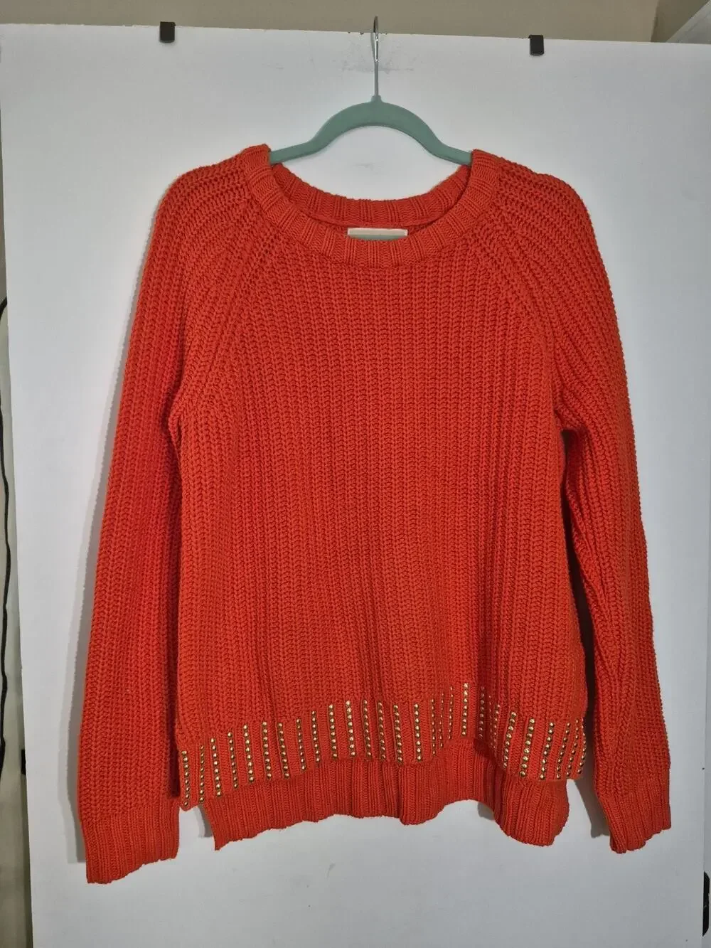 💥 MICHAEL KORS Womens Pullover Sweater Top Size M Orange Knit Long Sleeve D6